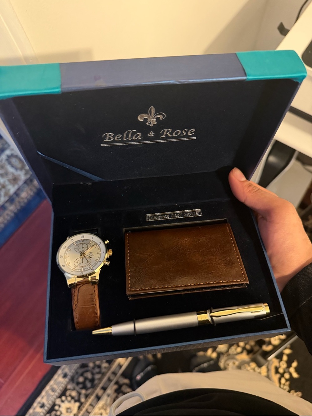 Men's Brown Leather Watch and Wallet Gift Set